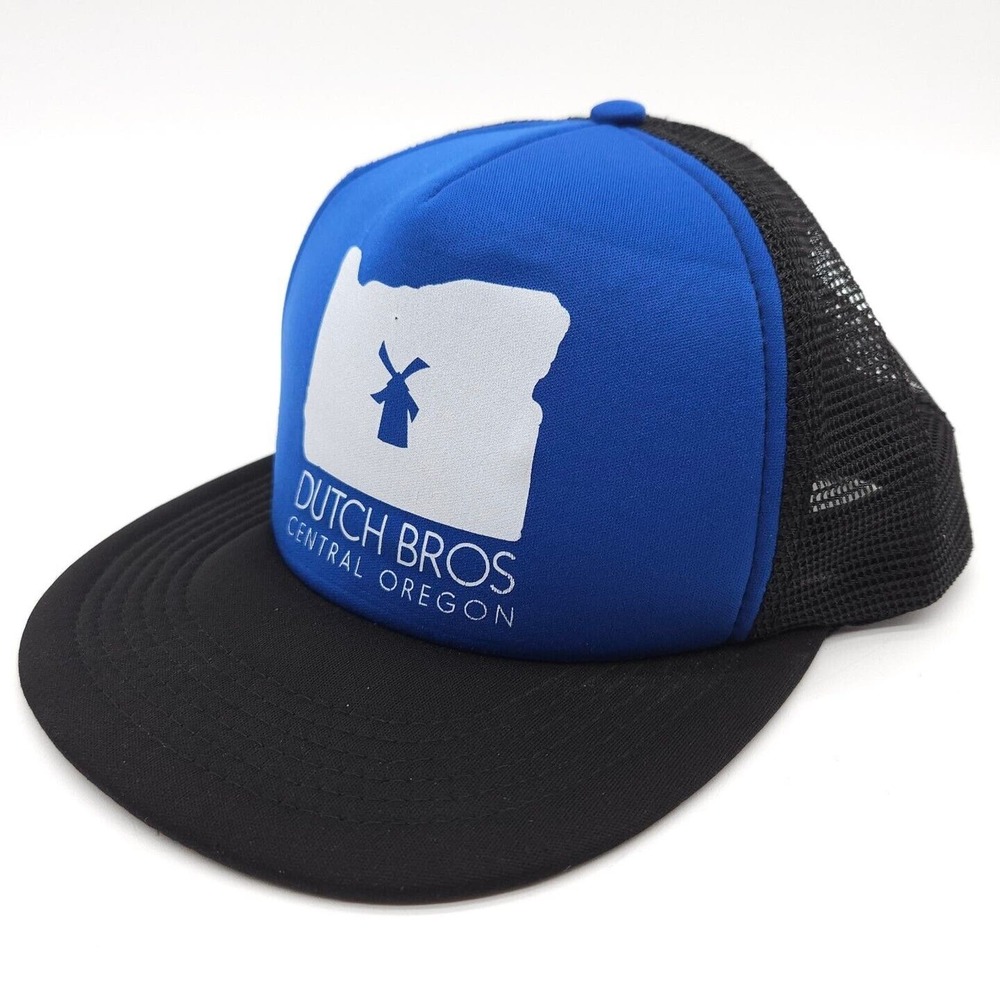 Dutch Bros Coffee‎ Snapback Mesh Trucker Hat Ball Cap Black Blue Central Oregon